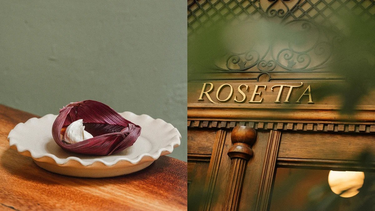 A plated dish and the Rosetta sign pictured on the restaurant website